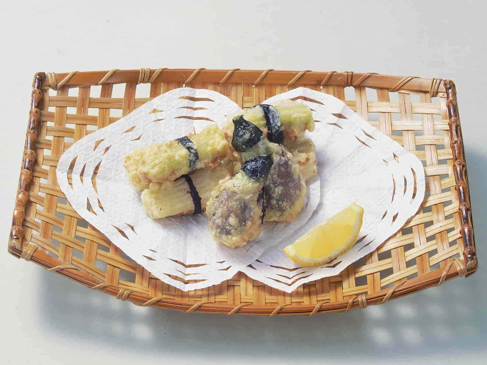 セロリと小なすの揚げ物