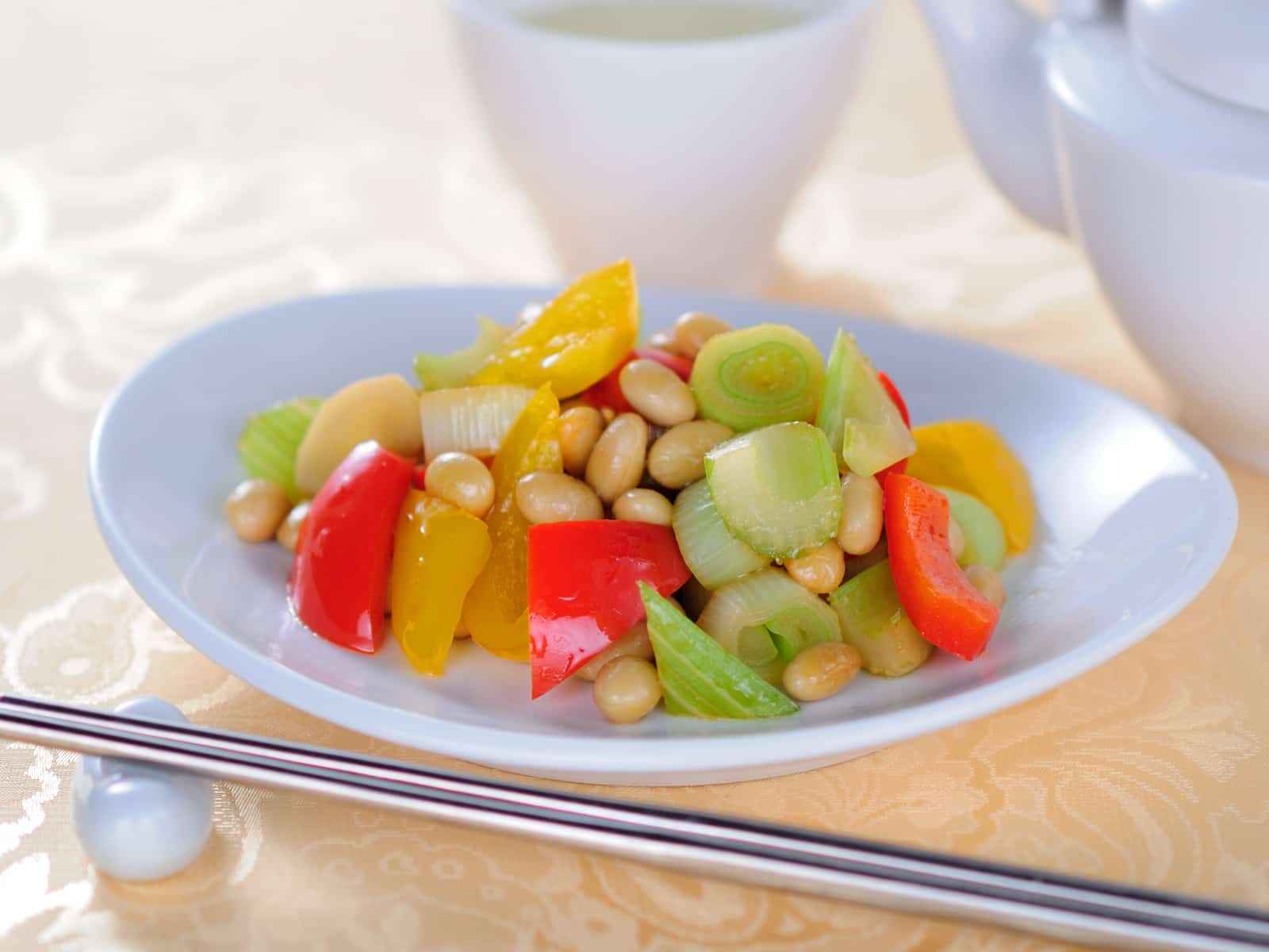 夏野菜の大豆炒め