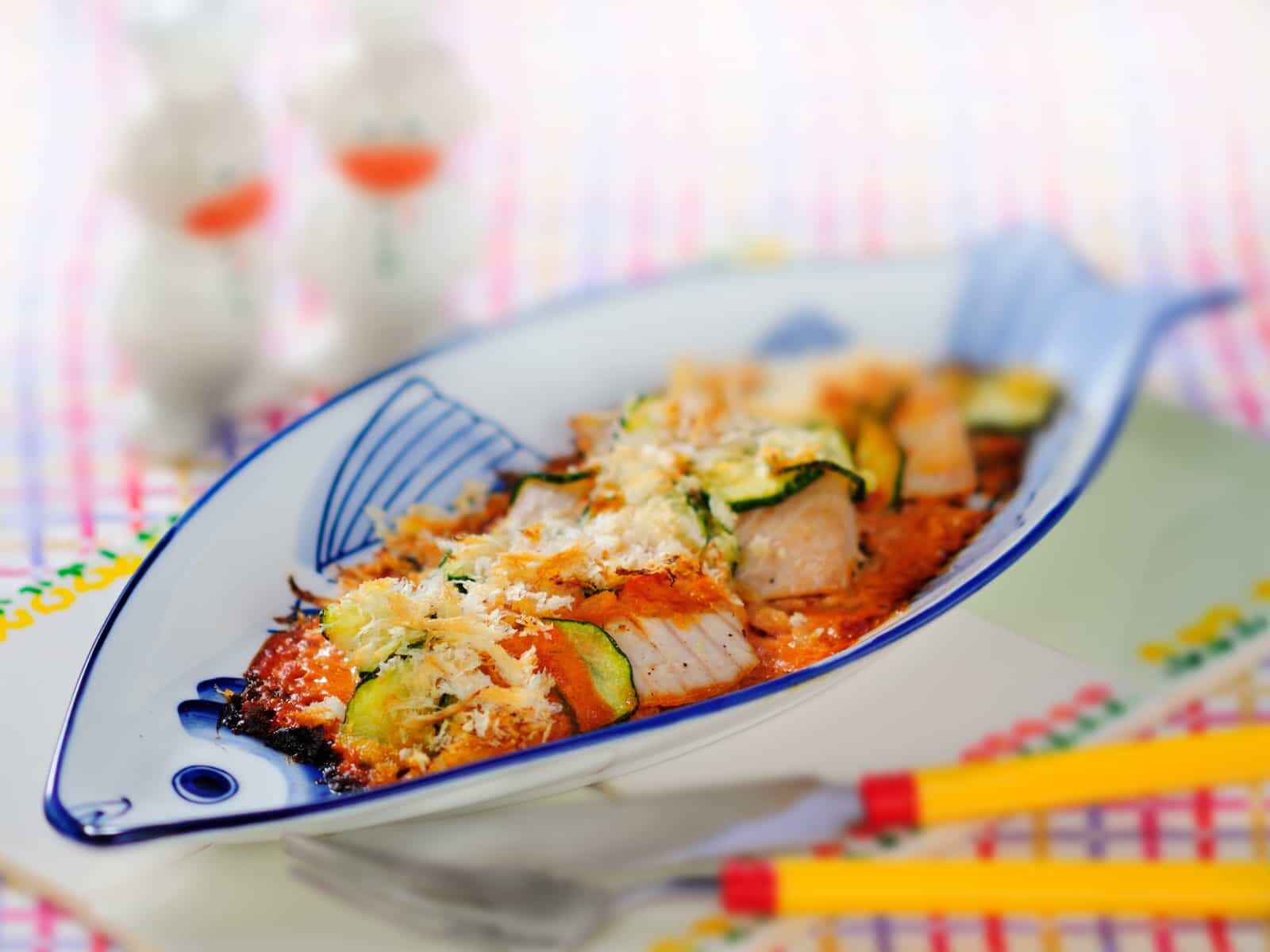 かじきと夏野菜のトマトクリーム焼き