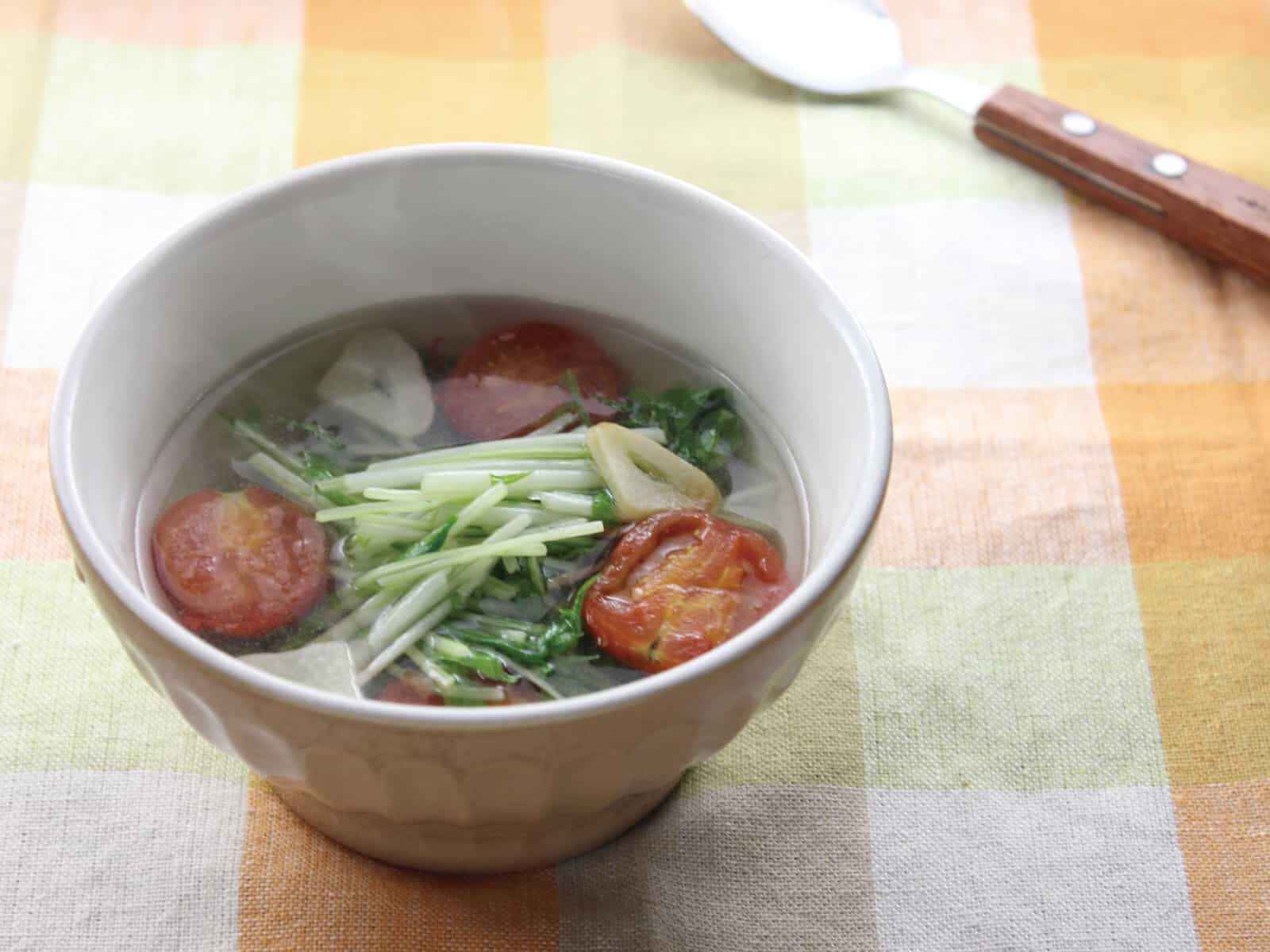 水菜とミニトマトのスープ