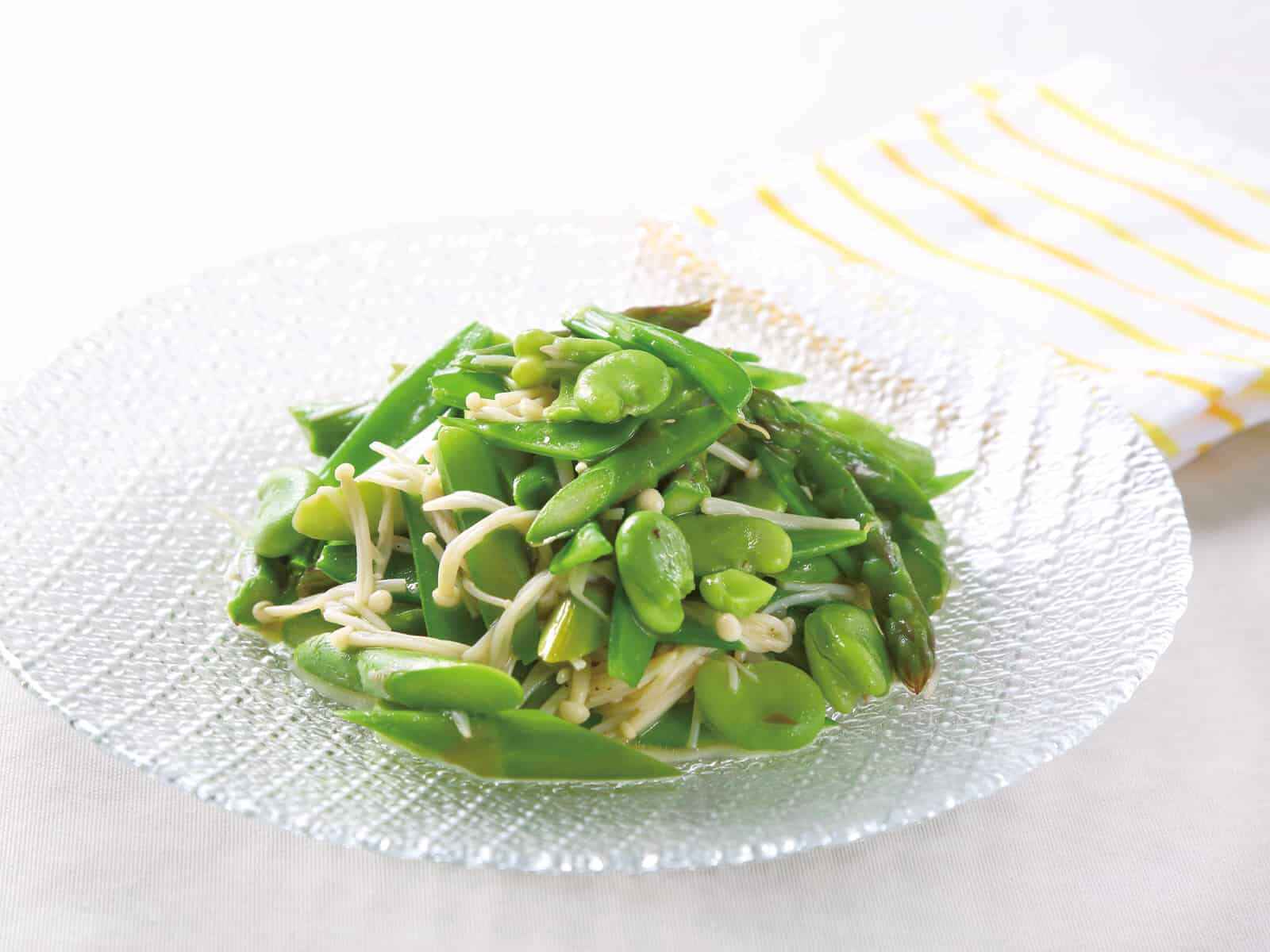 絹さやそら豆アスパラガスのグリーンサラダ