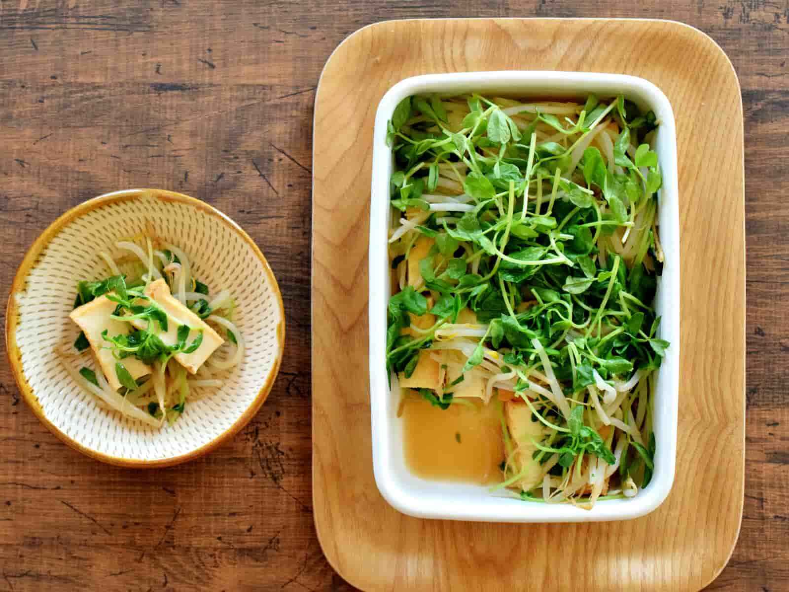 厚揚げと豆苗の煮浸し