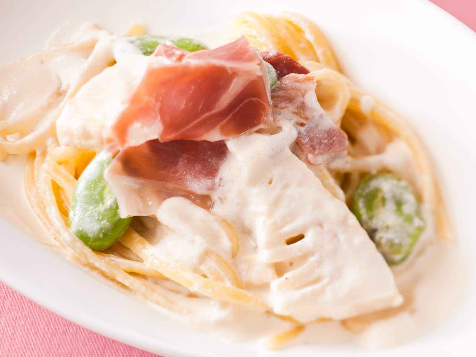 たけのことそら豆のクリーミーパスタ