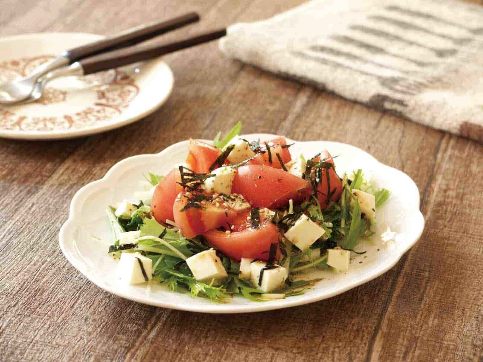 水菜とトマトとチーズのサラダレシピ