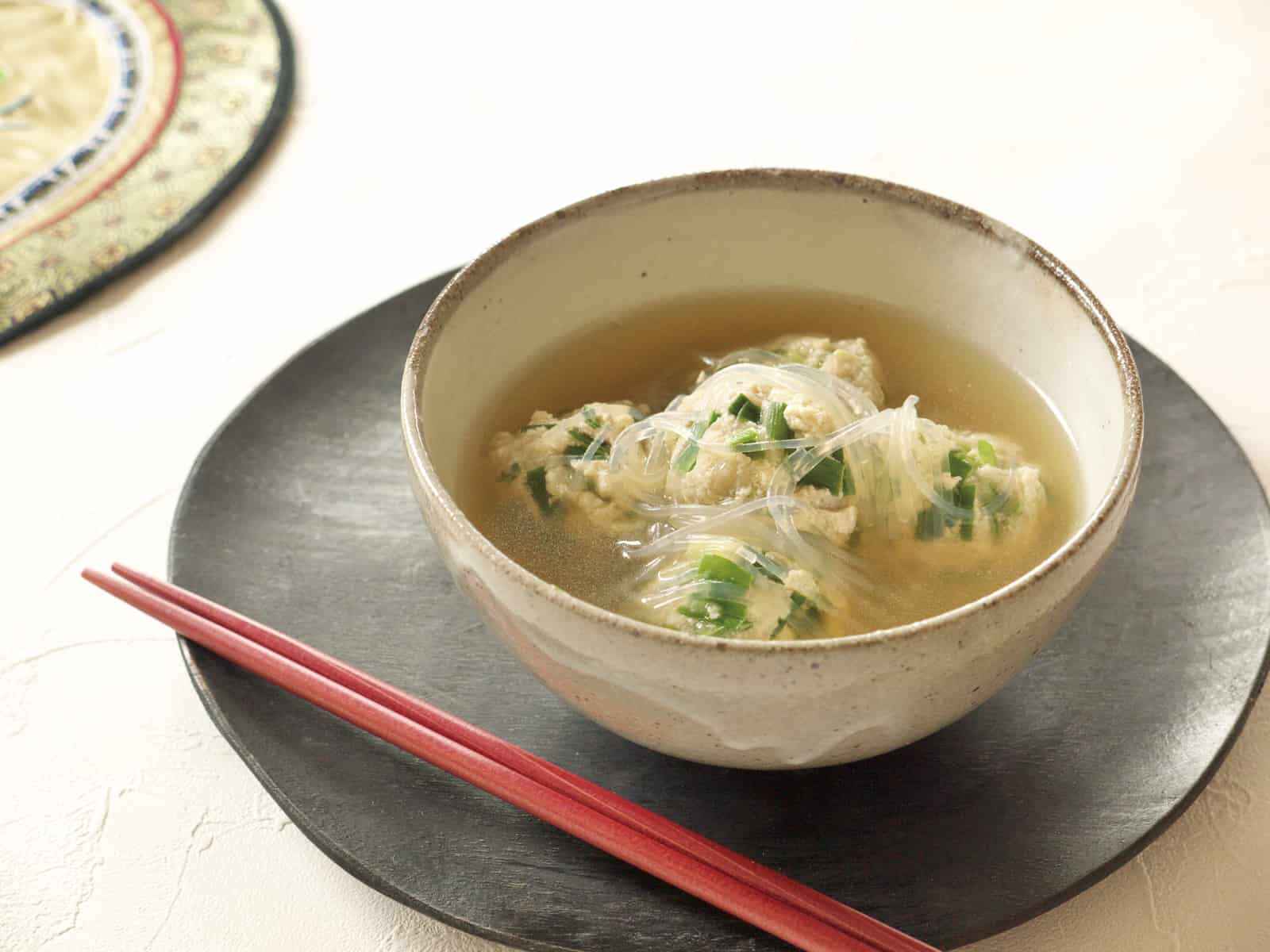 豚にら団子と春雨のスープ