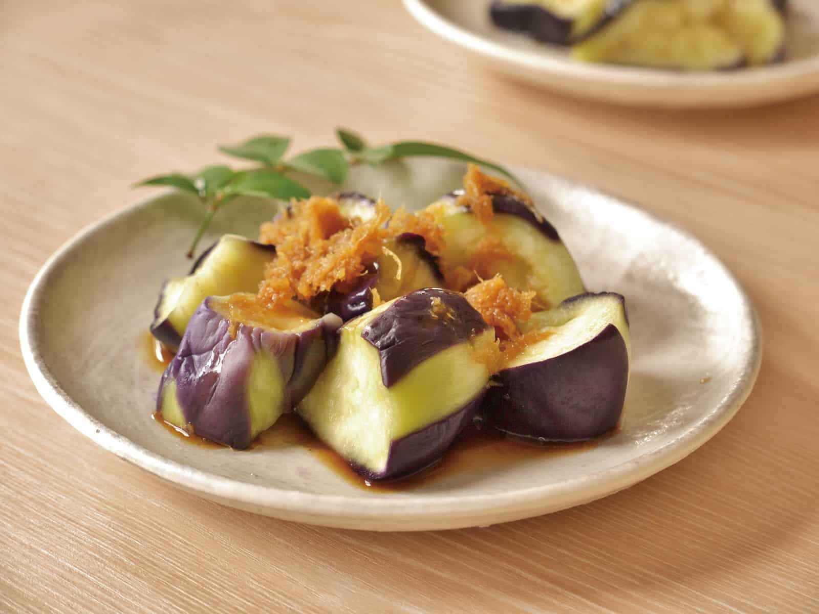 レンジ蒸しなすのしょうがソース